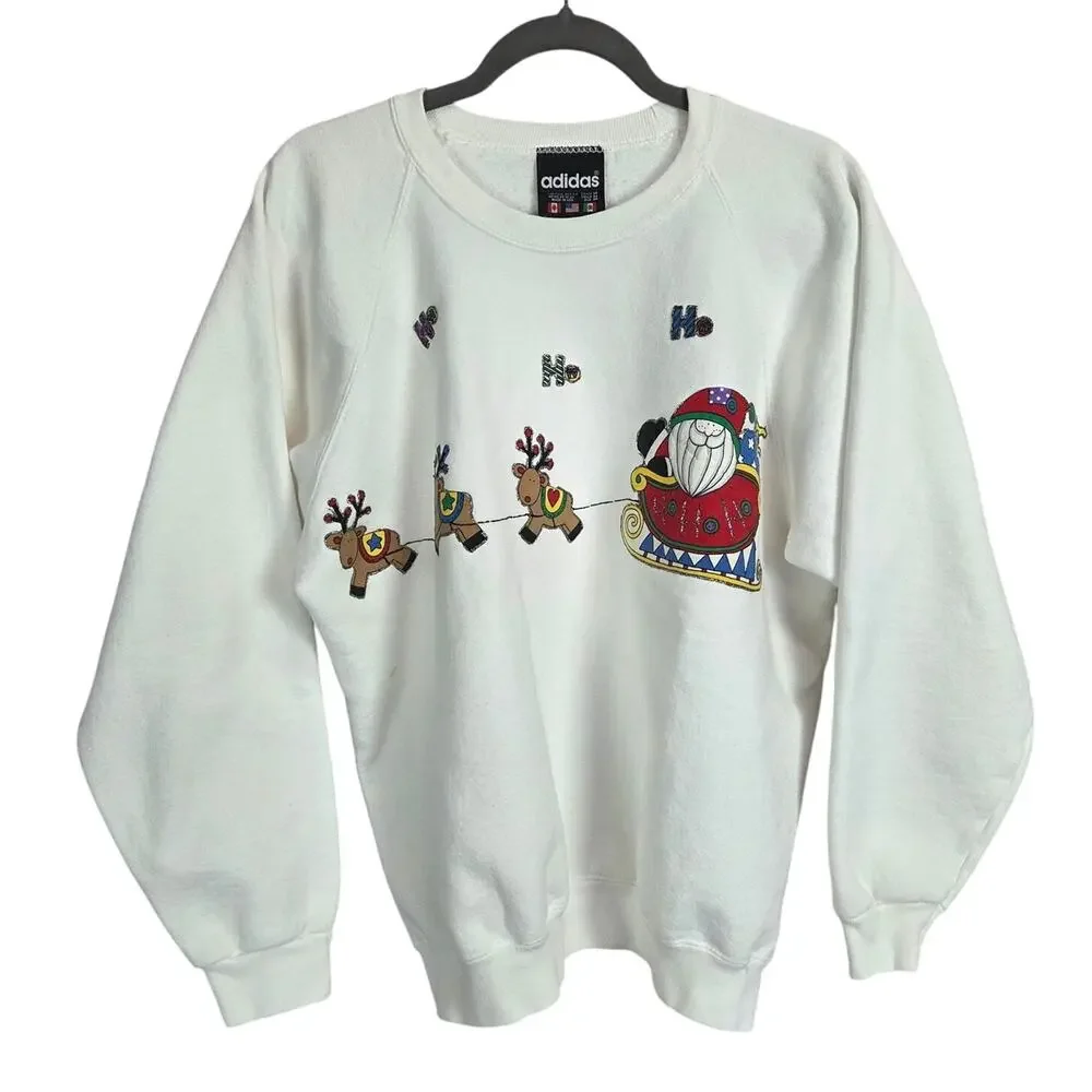 Adidas Mens Santa & Reindeer Christmas Sweater M Cotton Blend Warm Holiday Cozy